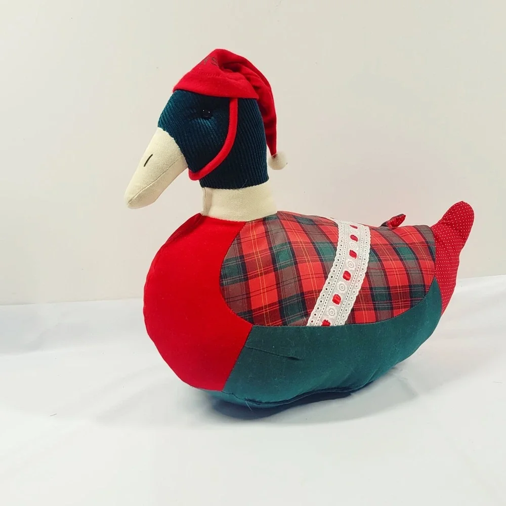 Vintage Tartan Plaid Patchwork Plush Mallard Duck Shelf Sitter Holidays Country